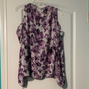 Charming Charlie Violet Floral Cold Shoulder Easter Spring Top